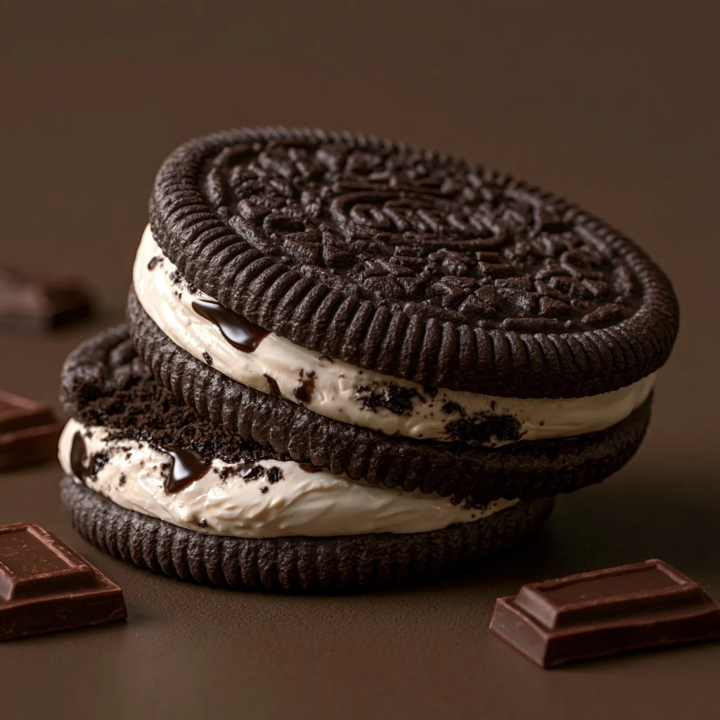 A pair of cream cookies